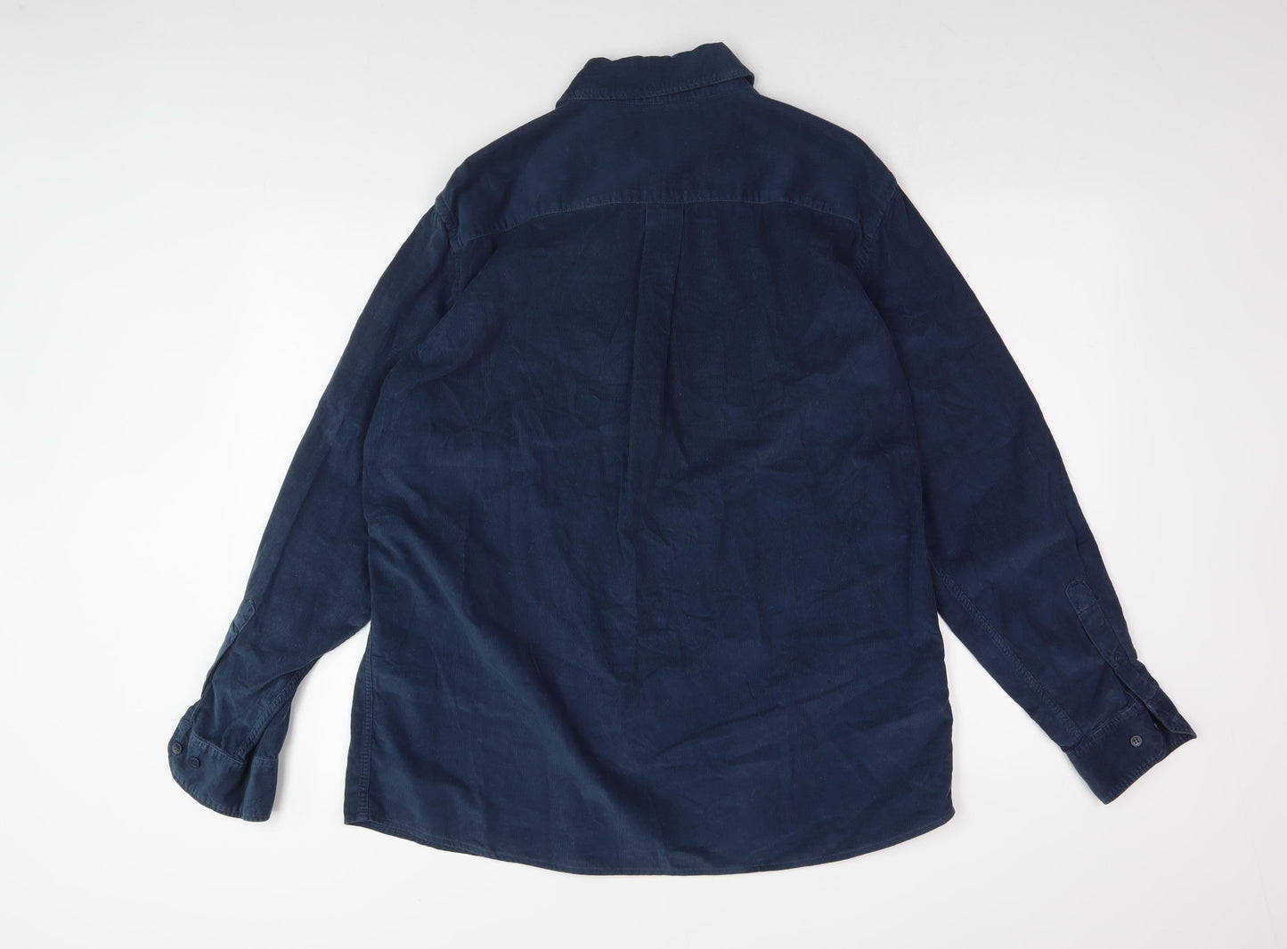 Marks and Spencer Men's Blue Corduroy Long Sleeve Polo M