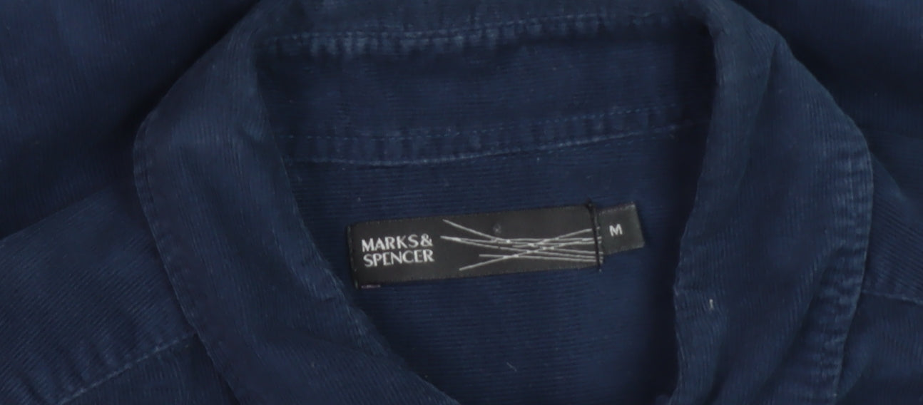 Marks and Spencer Men's Blue Corduroy Long Sleeve Polo M