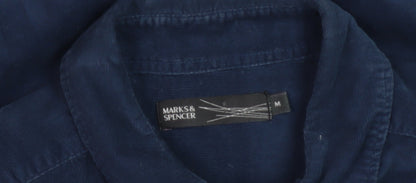 Marks and Spencer Men's Blue Corduroy Long Sleeve Polo M