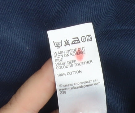 Marks and Spencer Men's Blue Corduroy Long Sleeve Polo M