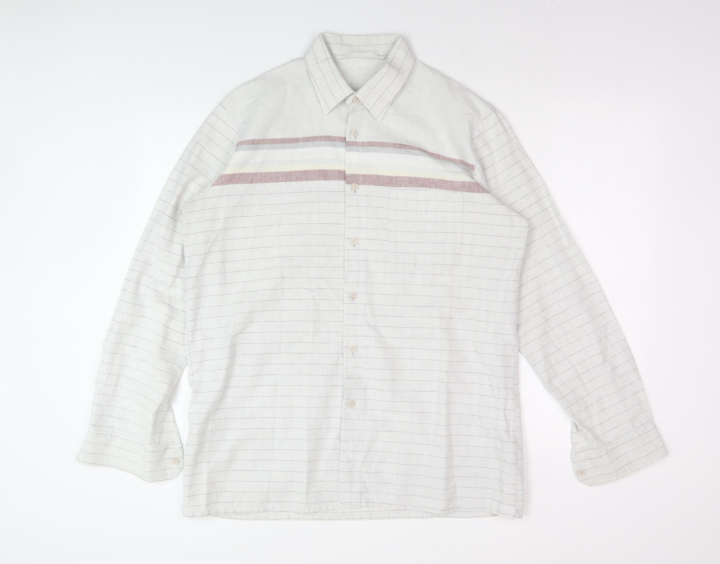 Men's White Striped Cotton Button-Up Shirt 16
