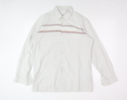 Men's White Striped Cotton Button-Up Shirt 16
