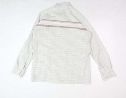 Men's White Striped Cotton Button-Up Shirt 16