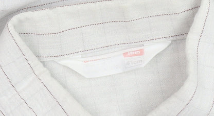Men's White Striped Cotton Button-Up Shirt 16