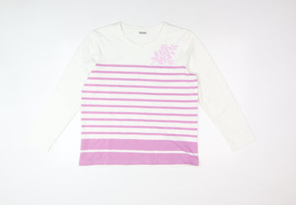 Damart Women's White Striped Cotton Long Sleeve Top