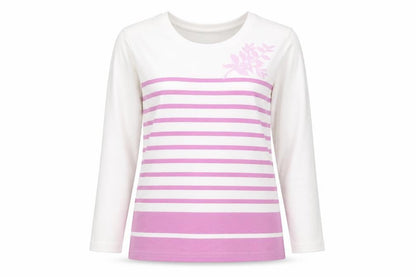 Damart Women's White Striped Cotton Long Sleeve Top