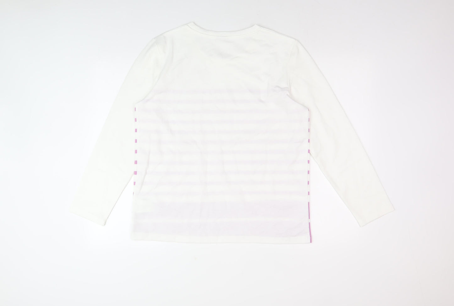 Damart Women's White Striped Cotton Long Sleeve Top