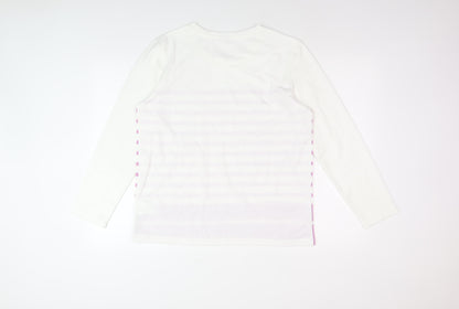 Damart Women's White Striped Cotton Long Sleeve Top