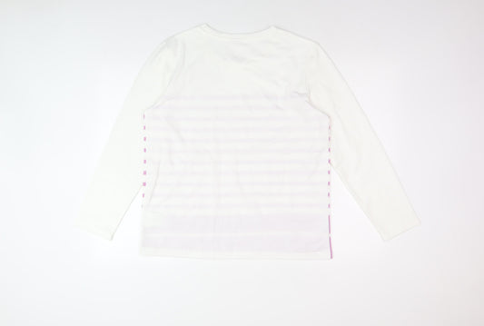 Damart Women's White Striped Cotton Long Sleeve Top