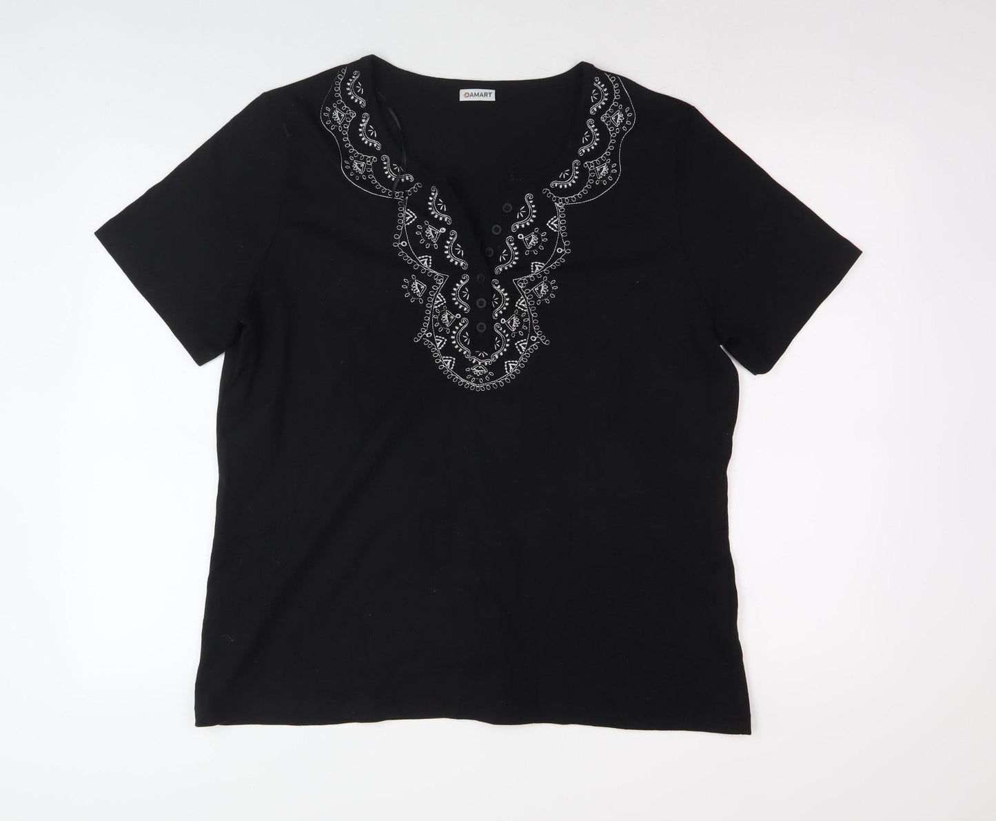 Damart Women's Black Embroidered T-Shirt L