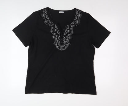 Damart Women's Black Embroidered T-Shirt L