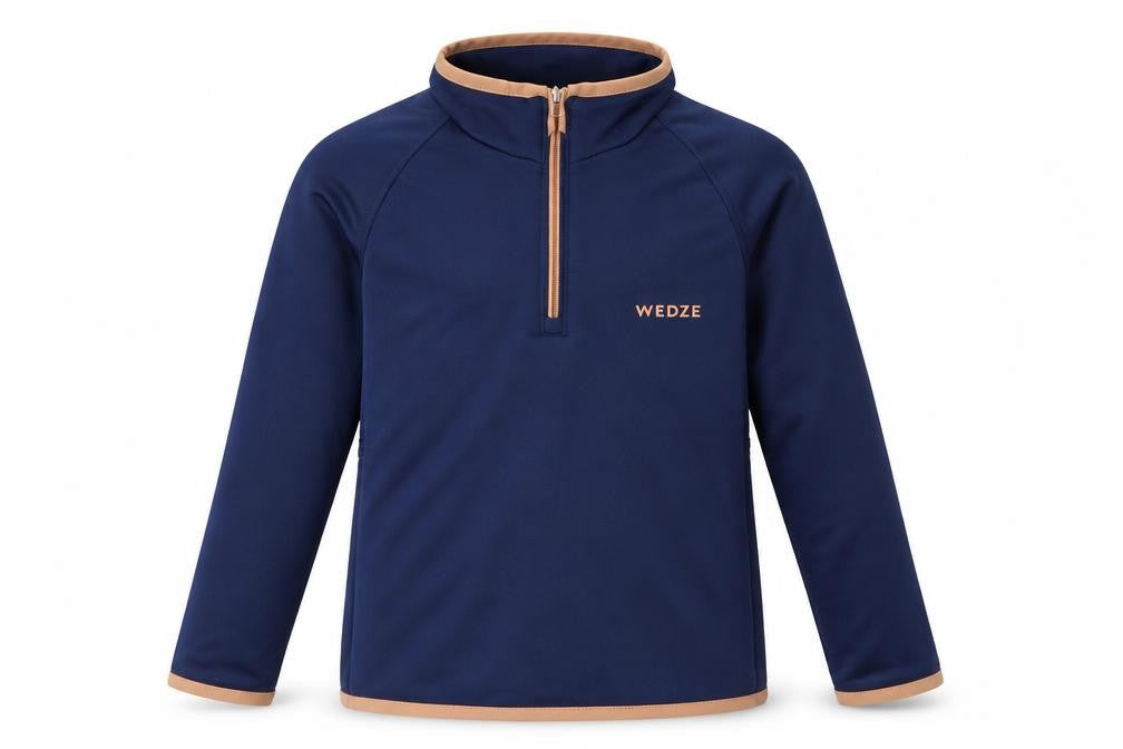 Front view of Decathlon unisex kids blue pullover skiing sweatshirt 4 years