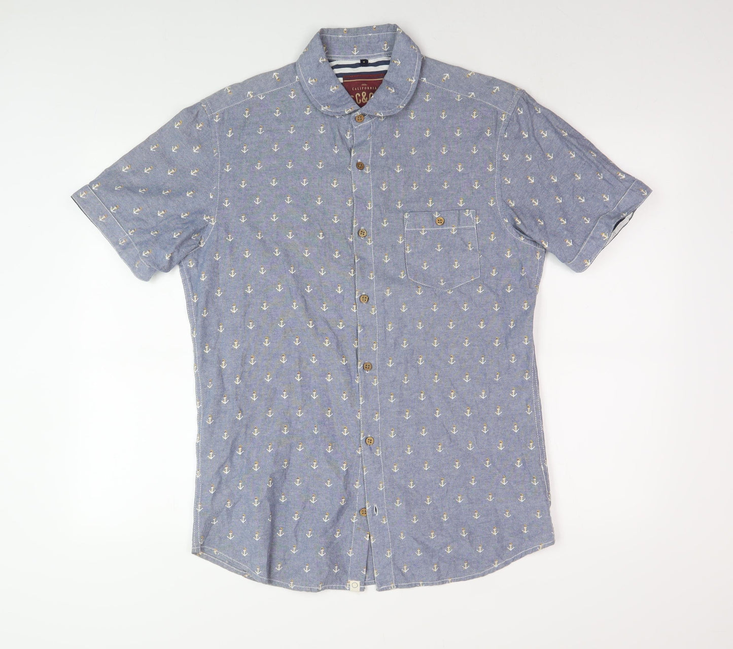 SC&CO Men's Blue Anchor Print Polo, Medium Size