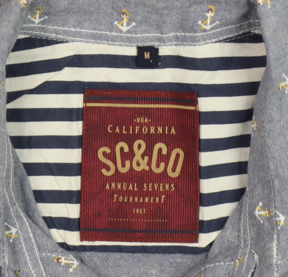 SC&CO Men's Blue Anchor Print Polo, Medium Size