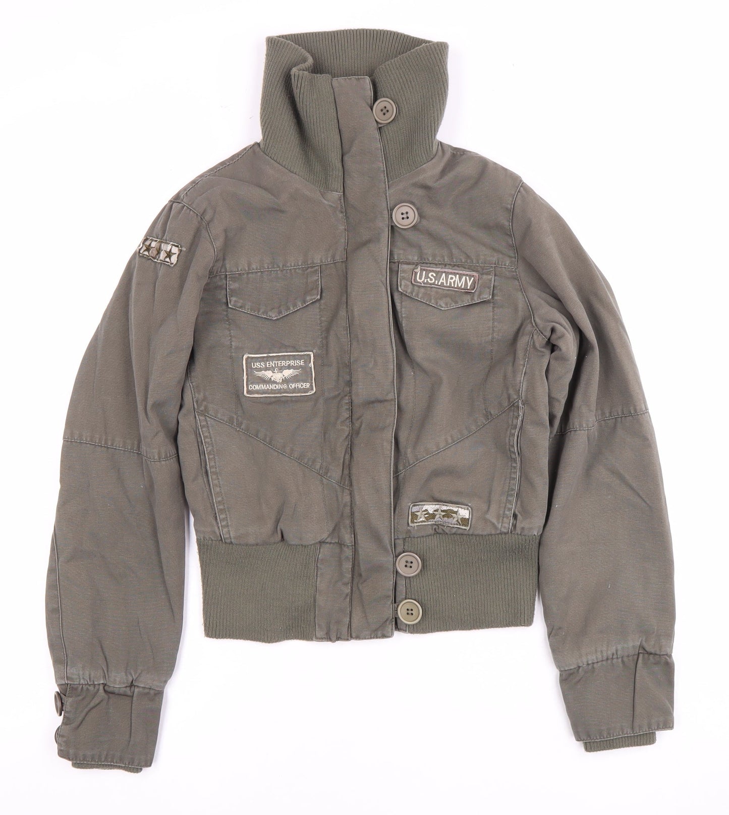 915 Girls Green Military Style Jacket Age 12-13 Years