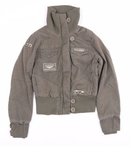 915 Girls Green Military Style Jacket Age 12-13 Years