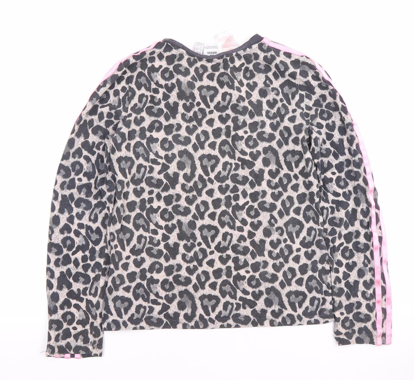Adidas Girls Grey Pink Animal Long Sleeve Pullover 11-12 Years
