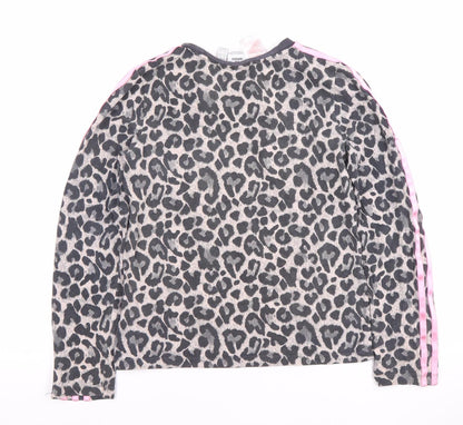 Adidas Girls Grey Pink Animal Long Sleeve Pullover 11-12 Years