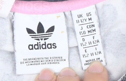 Adidas Girls Grey Pink Animal Long Sleeve Pullover 11-12 Years
