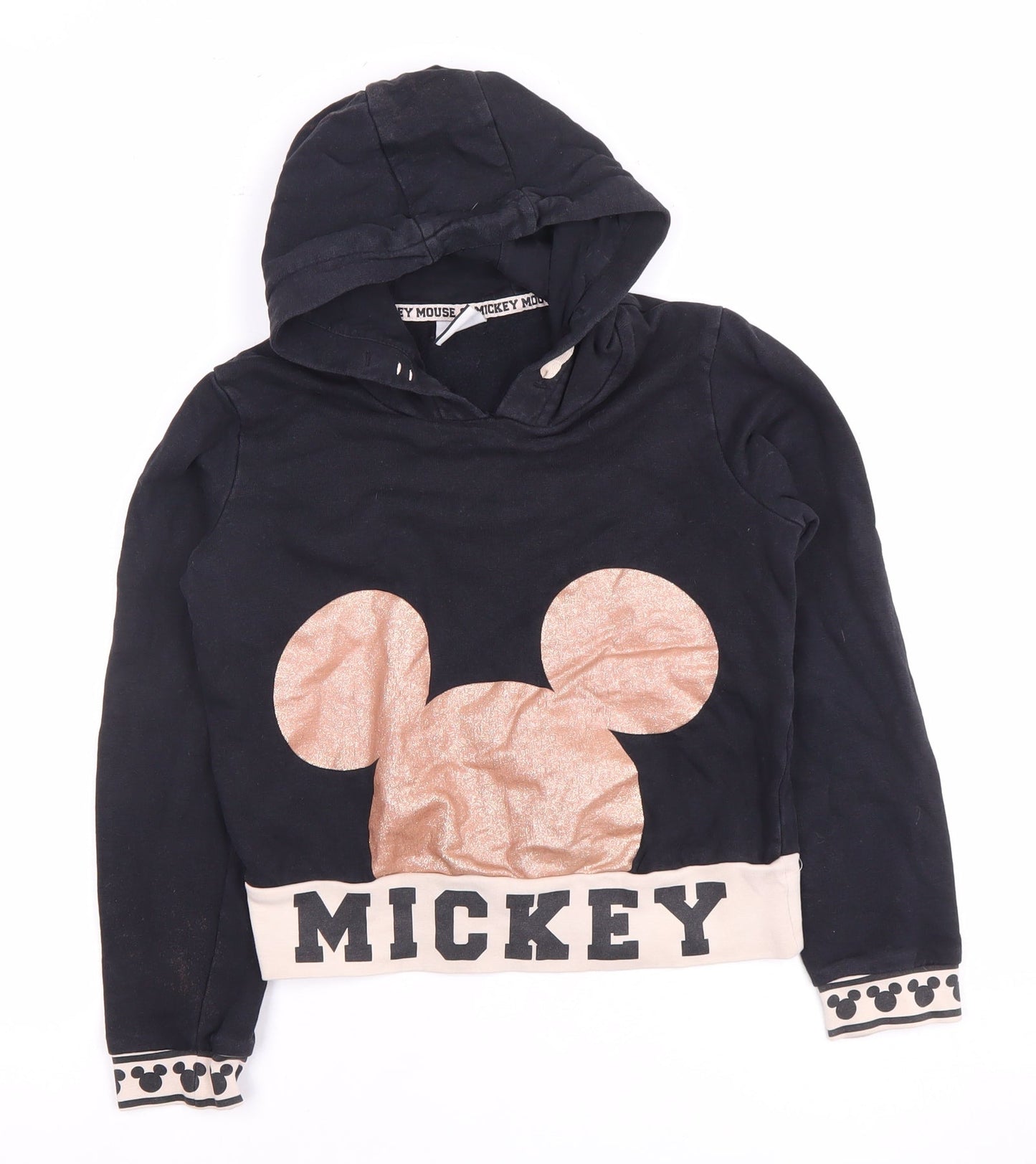 Disney Girls Black Hoodie 9-10 Years Mickey Mouse Pullover
