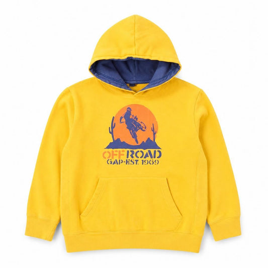 GAP Boys Yellow Pullover Hoodie, Size 10 Years, Motorsport Theme