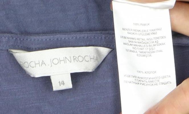 Womens UK Size 14 John Rocha Blue Basic T-Shirt