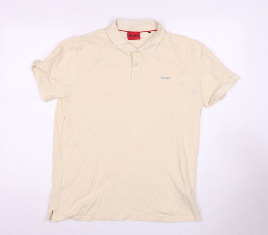 HUGO Men’s Beige Polo Shirt - Regular Fit, Short Sleeve