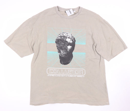 Unisex Adults UK Size XS COLLUSION Beige  T-Shirt
