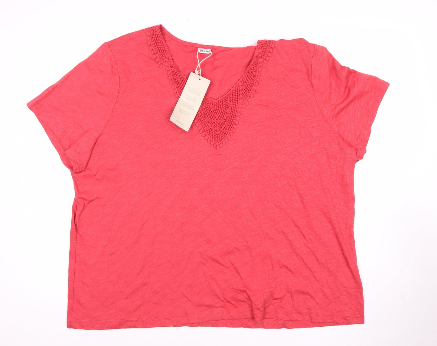 Damart Women's Red V-Neck Short Sleeve T-Shirt