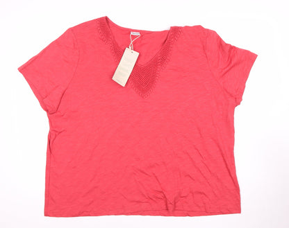 Damart Women's Red V-Neck Short Sleeve T-Shirt