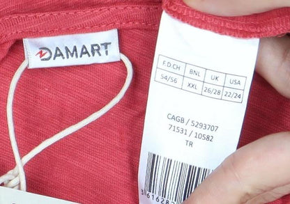 Damart Women's Red V-Neck Short Sleeve T-Shirt