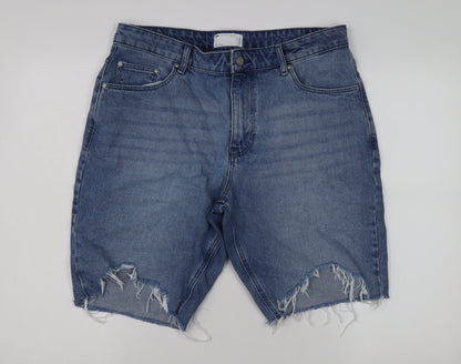 ASOS Design Men's Blue Denim Distressed Shorts Size 34