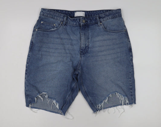 ASOS Design Men's Blue Denim Distressed Shorts Size 34