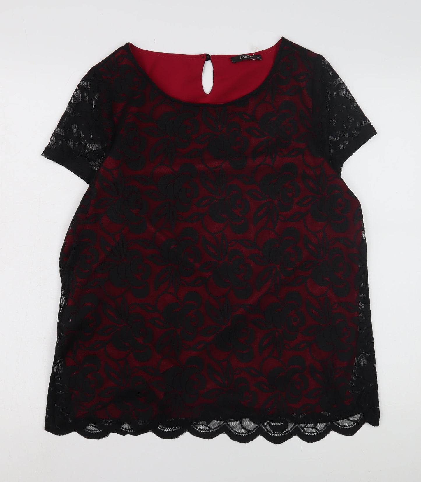 M&Co Women's Black Floral Lace Blouse, Size 14