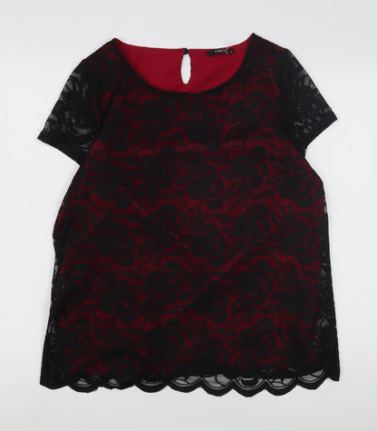 M&Co Women's Black Floral Lace Blouse, Size 14