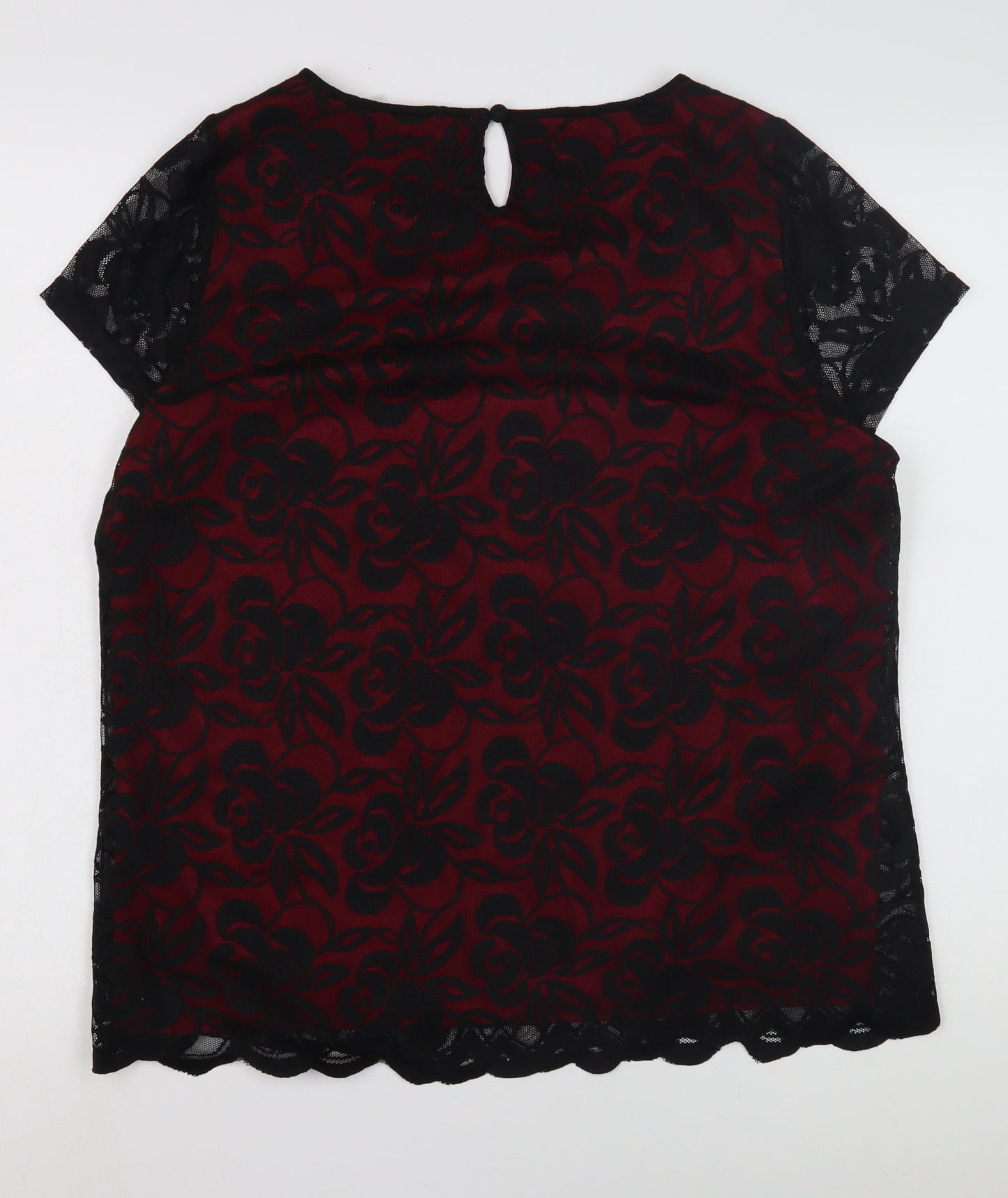 M&Co Women's Black Floral Lace Blouse, Size 14