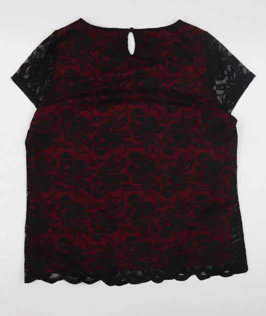 M&Co Women's Black Floral Lace Blouse, Size 14