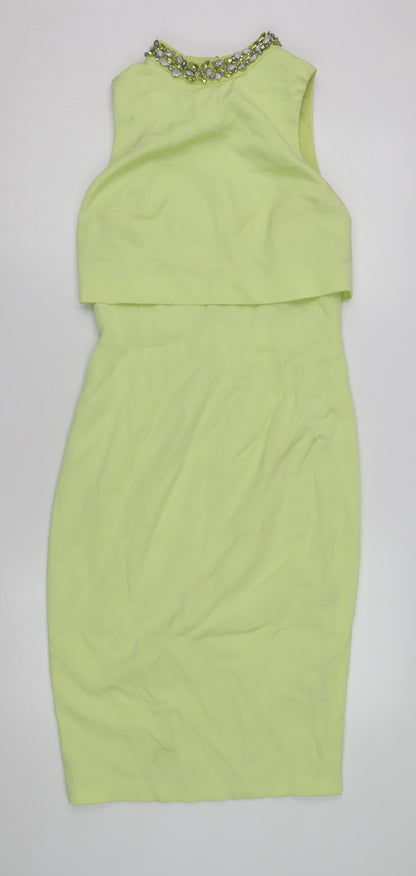 Coast Women's Green Beaded Sheath Dress Size 8