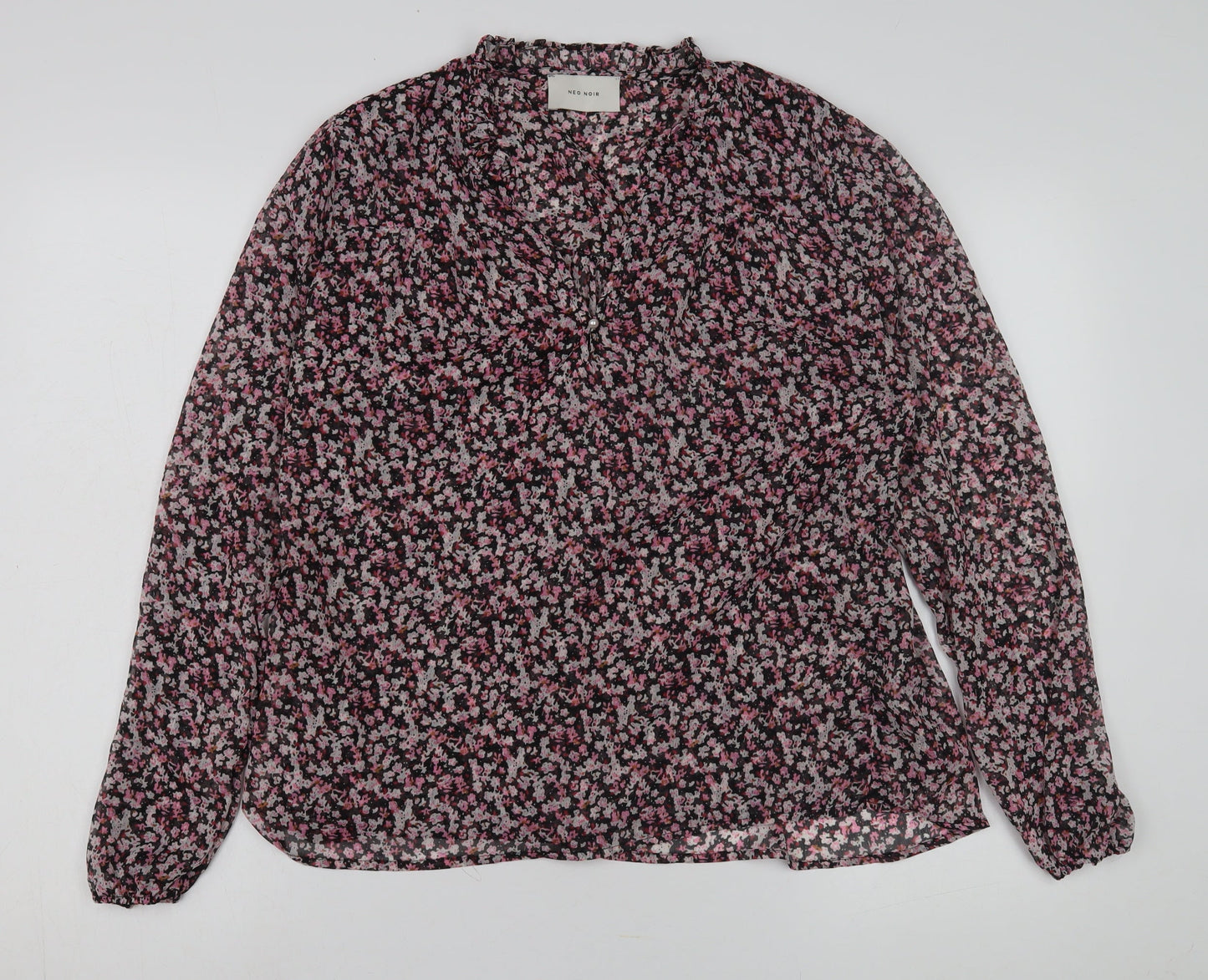 Neo Noir Women's Black Floral Blouse, Size 12, Long Sleeve