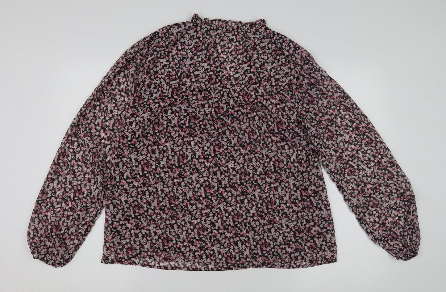 Neo Noir Women's Black Floral Blouse, Size 12, Long Sleeve