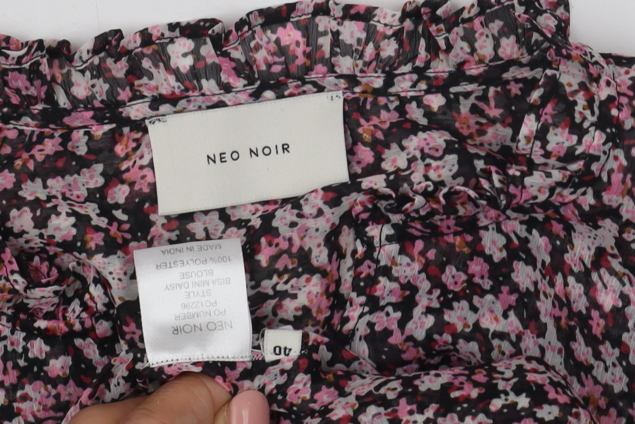 Neo Noir Women's Black Floral Blouse, Size 12, Long Sleeve