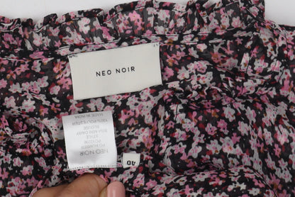 Neo Noir Women's Black Floral Blouse, Size 12, Long Sleeve
