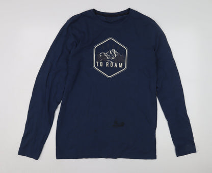 Marks & Spencer Men's Blue Long Sleeve Graphic T-Shirt, M