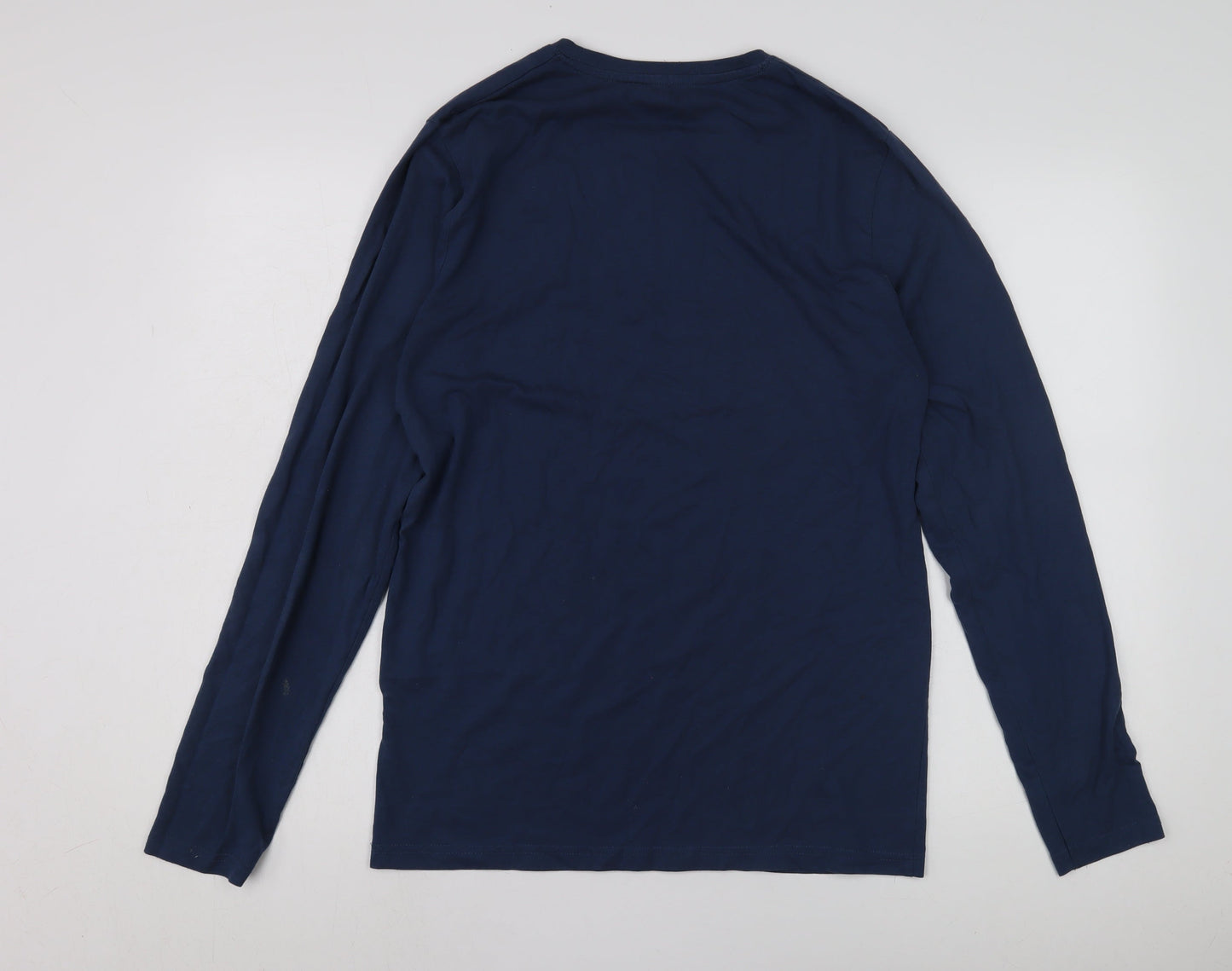 Marks & Spencer Men's Blue Long Sleeve Graphic T-Shirt, M