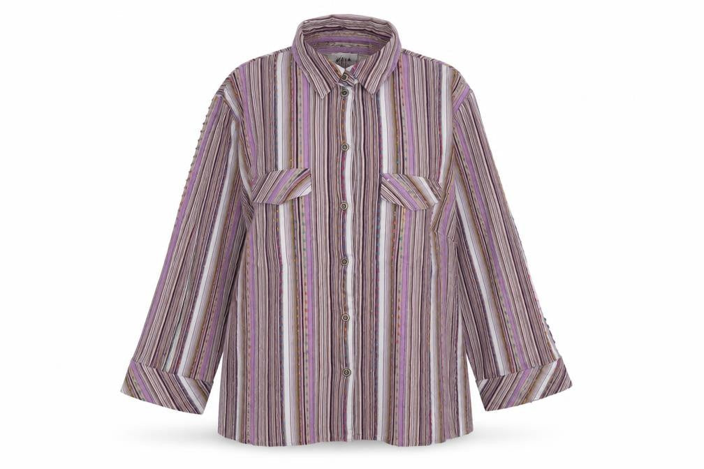 Afibel Women's Multicoloured Striped Button-Up Shirt