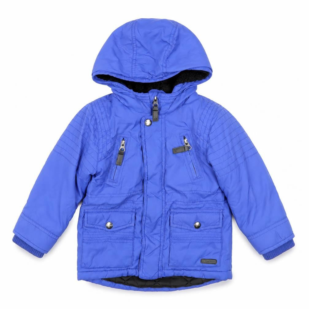 Front view of RJR.John Rocha boys’ blue hooded jacket 2-3 years