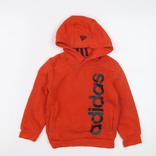 Front view of Adidas boys’ orange hoodie, 5-6 years, casual sportswear