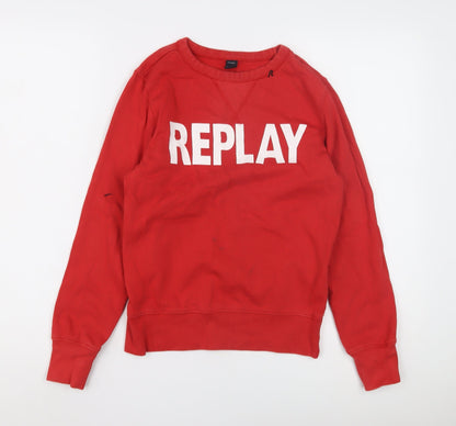 Replay Boys Red Pullover Sweatshirt, Crew Neck, Size 12 Years