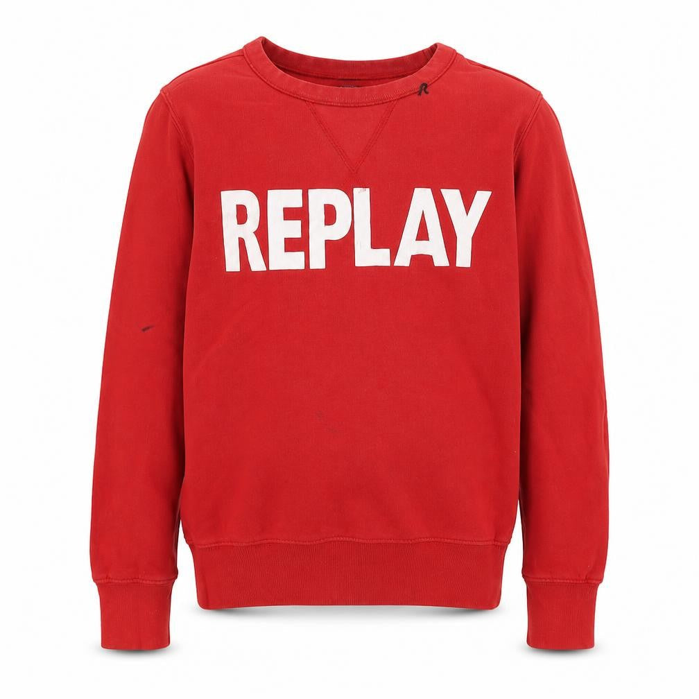 Front view of Replay boys’ red pullover sweatshirt, crew neck, size 12, years