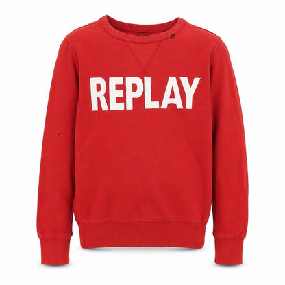 Front view of Replay boys’ red pullover sweatshirt, crew neck, size 12, years